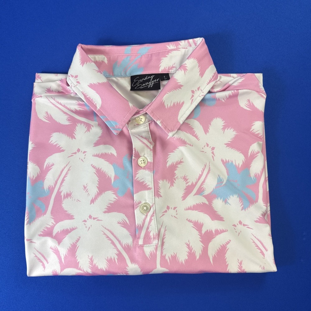 Sunday Swagger Polo Mens Size Large Golf Palm Tree Performance Beach Miami